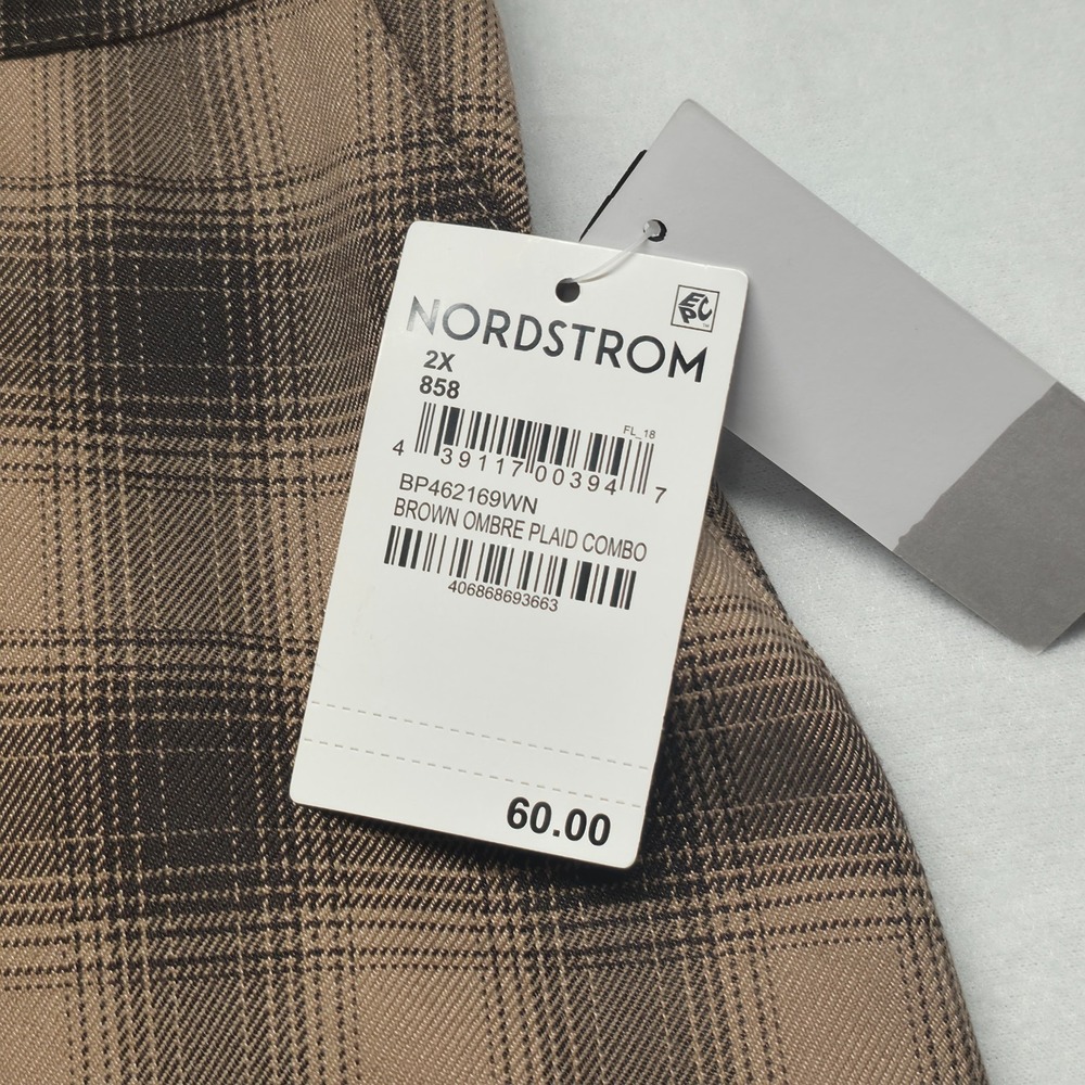 Nordstrom Women's Brown Ombre Plaid Mix High Waist Wide Leg Pants Size 2X NWT - Picture 2 of 9